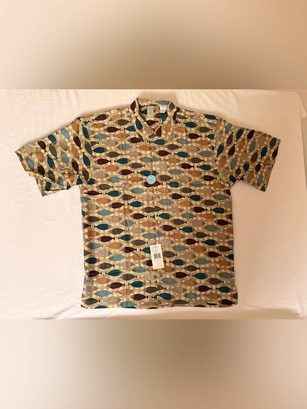 NWT M Burma Bibas Men's Silk Short-Sleeve Casual Button-Up Shirt in Blue and Tan